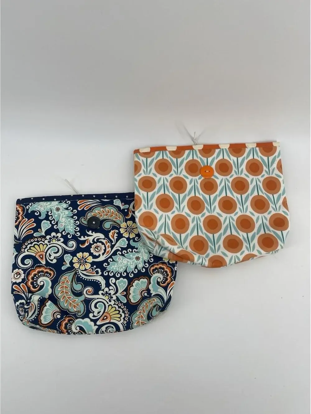 Set of 2 Handmade Fabric Pouches Snap Closure Cosmetic Coin Bags Floral